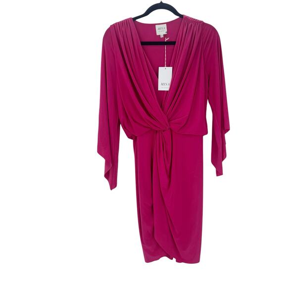MISA Los Angeles Teget Draped Mini Cocktail Dress Raspberry Pink Size XS NWT - Picture 7 of 11